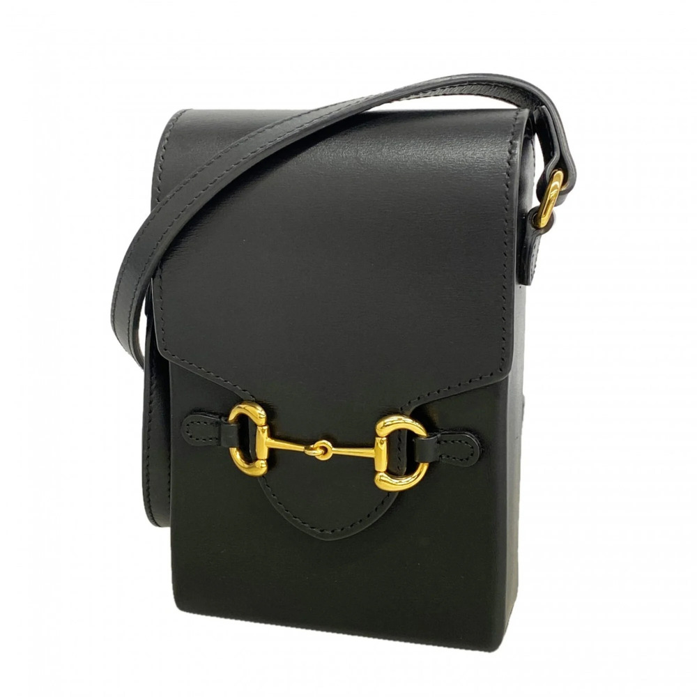 GUCCI Black Leather Horsebit Shoulder Bag